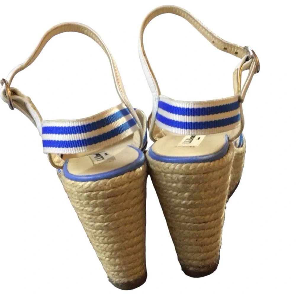 LK Bennett Blue and White Connie Striped Wedge Sandals size 36